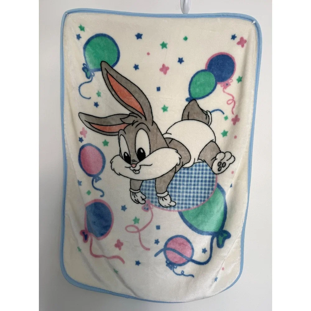 Vintage Baby Looney Tunes Baby Bugs Bunny Balloons Plush Soft Baby Blanket Y2K